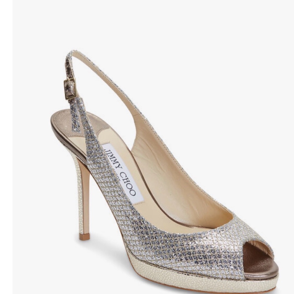 JIMMY CHOO
Nova Champagne Glitter Slingback, 100mm